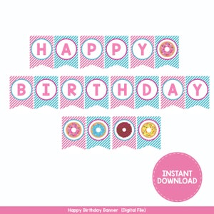 Donut Party Banner, Happy Birthday Banner, Donut Party, Personalized ...
