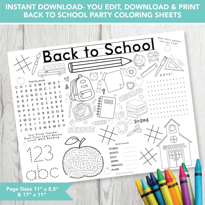 Editable Back to School Coloring Sheet, Printable Coloring Page, Back ...
