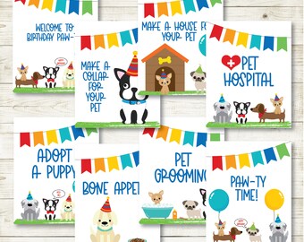 Puppy Party Signs, Set of 8, Puppy Party, Puppy Birthday Sign, Puppy Birthday Party, Dog Party, Instant Download, Printable, Digital, Boy