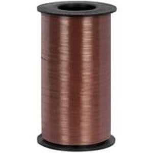 May include: A spool of brown curling ribbon. The ribbon is wound around a black plastic spool.