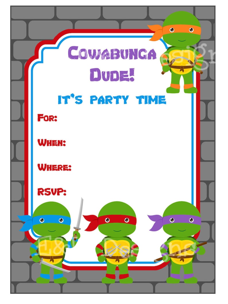 Ninja Turtle Party Invitation Ninja Turtle Party Printable Etsy