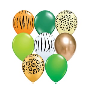 Jungle Balloon Bouquet, Mix of 12 Latex Balloons, Animal Printed Balloons, Jungle Balloons, Jungle party