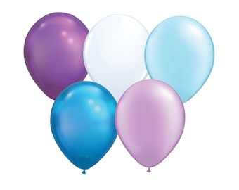 frozen Balloon Bouquet, Mix of 12 Latex Balloons in Pearl Blue, lavender, White and Chrome Balloons, Balloon Bouquet, Frozen Party
