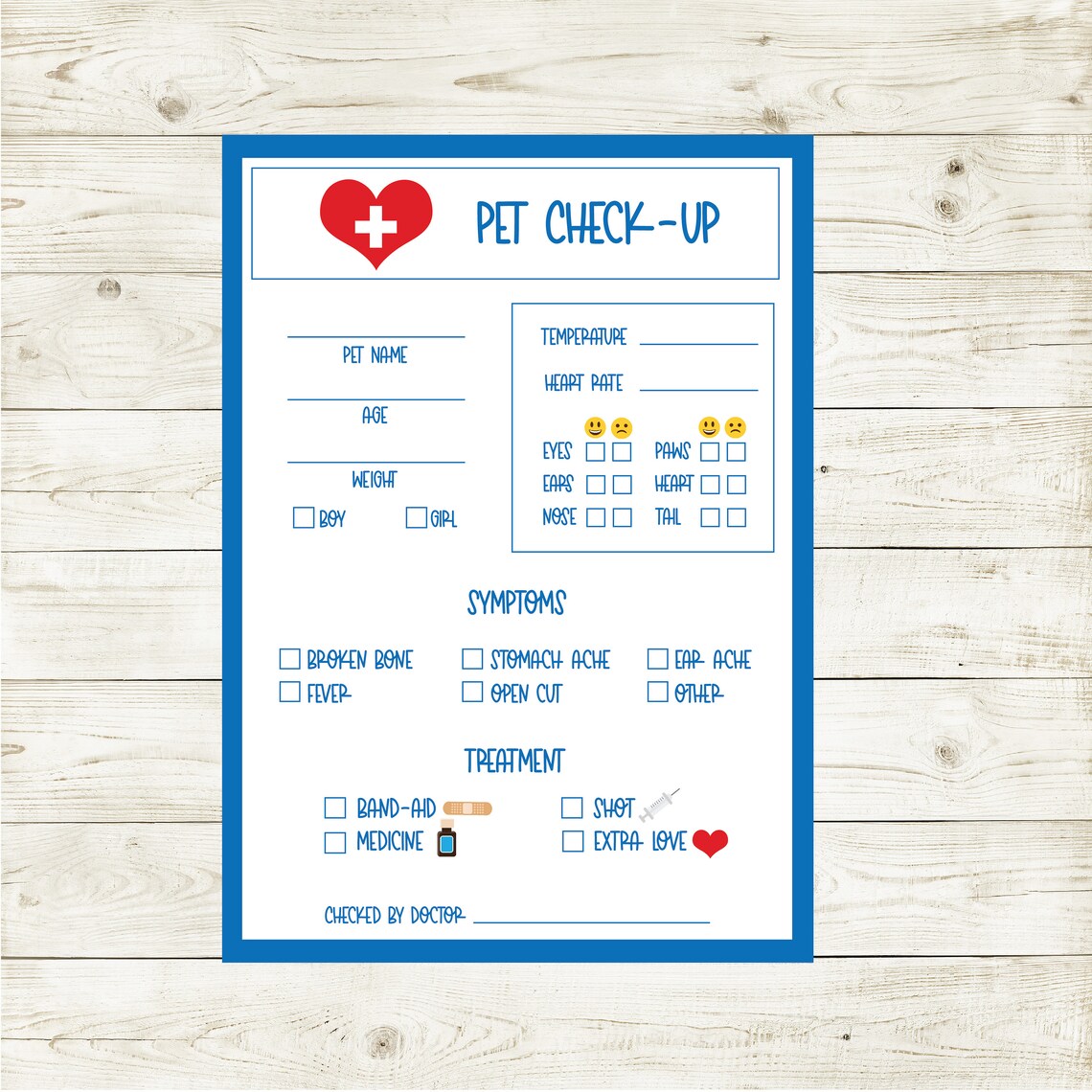 Pet Check up Sheet, Puppy Exam, Vet Exam, Blue, Instant Download, Puppy