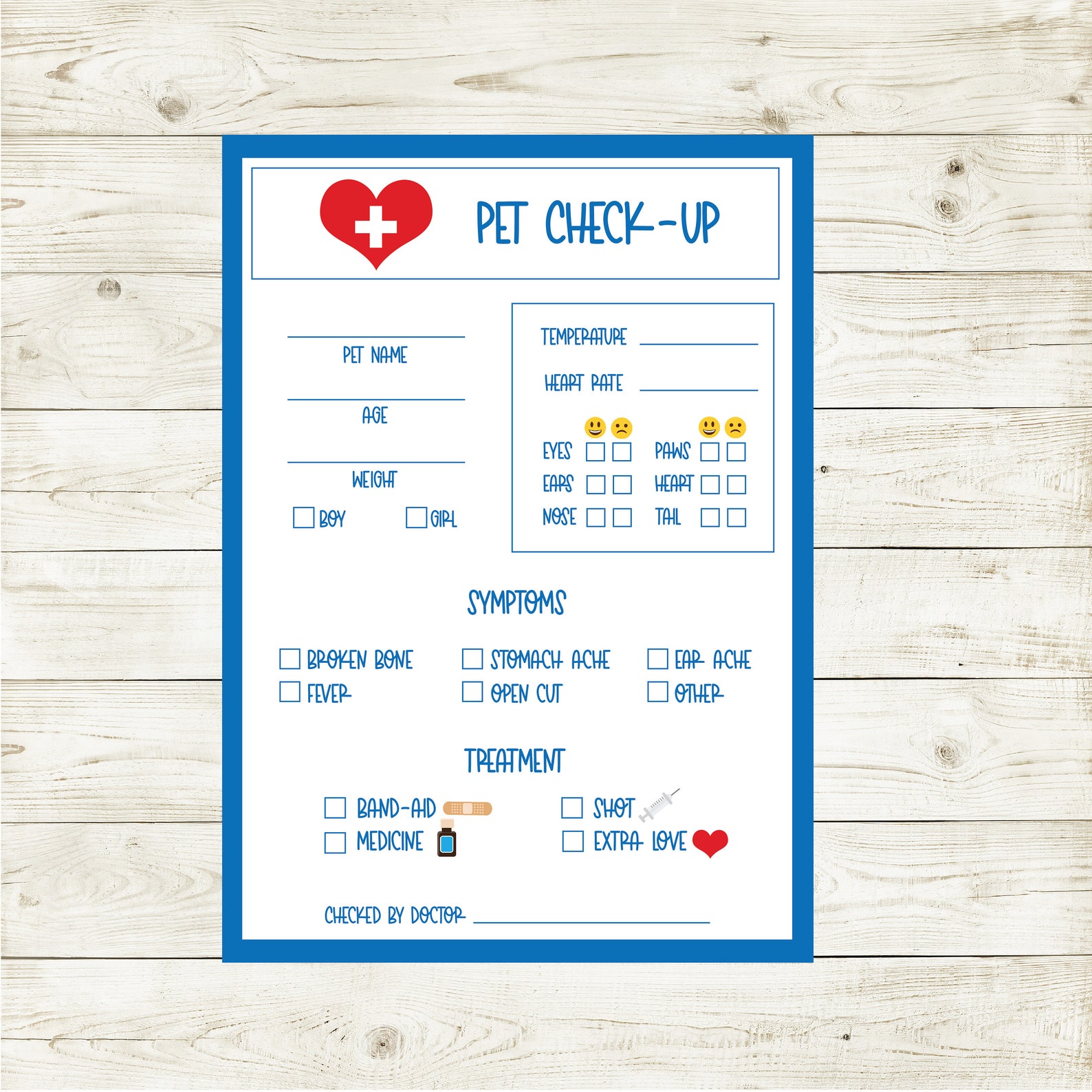 Pet Check up Sheet, Puppy Exam, Vet Exam, Blue, Instant Download, Puppy