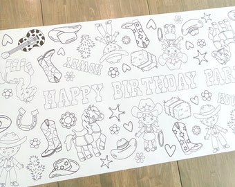 Cowgirl Coloring Table Runner, Cowgirl Birthday Coloring Page, Western Giant Coloring Poster, Coloring, Party Decorations, Western Party
