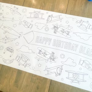 Vintage Airplane Birthday Coloring Table Runner, Airplane Birthday Coloring Page, Plane Coloring Poster, Coloring, Retro Plane Coloring Page