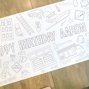 Fireman Party Coloring Table Runner, Firefighter Birthday Coloring Page, Giant Coloring Poster, Coloring Table Cloth, Fire Truck, Fireman