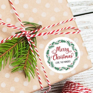 Personalized Christmas Wreath Favor Stickers, Christmas Stickers, Christmas Label, Digital File, Christmas Favor Stickers, 2.5"