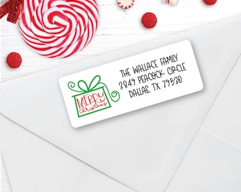 CHRISTMAS Address Labels, Merry present, Christmas return address labels, Christmas address stickers, Holiday stickers, Personalized