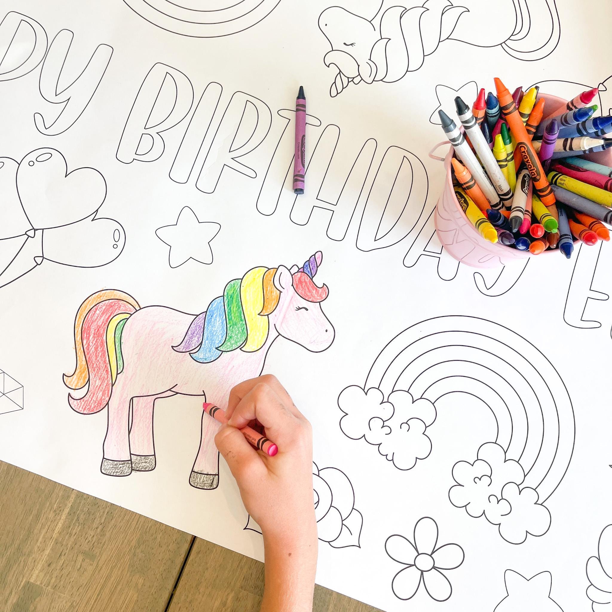 Unicorn Party Coloring Table Runner, Unicorn Birthday Coloring Page ...