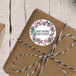 Personalized Christmas Berry Wreath Stickers, Christmas Stickers, Christmas Label, Christmas Favor Stickers, 2.5", Christmas Favor