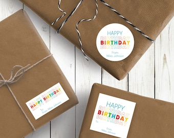 Happy Birthday Personalized Stickers, Happy Birthday Stickers, 2.5" Stickers, Birthday Labels, Custom Birthday Label,  Birthday Gift Sticker