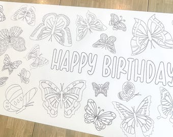 Butterfly Party Coloring Table Runner, Butterfly Birthday Coloring Page, Giant Coloring Poster, Party Decor, Coloring Table Cloth, Butterfly