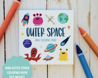 Mini Outer Space Coloring Book, Outer Space Party Favor, Mini Coloring Book