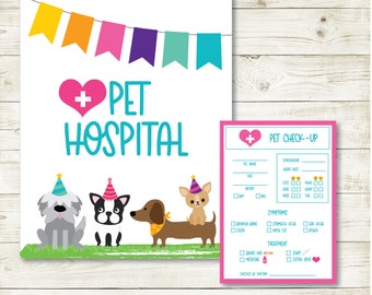 Pet Check Up And Sign, Puppy Party, Puppy Birthday Sign, Puppy Birthday Party, Puppy Check Up, Instant Download, Printable, Digital, Girl,