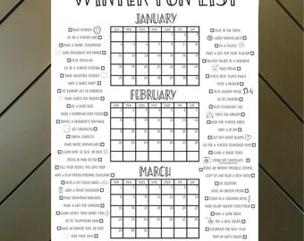 PRINTABLE Winter Bucket List, 2026 January- March, Winter Countdown Poster, Winter Countdown, Winter Poster, Winter Poster List, PDF