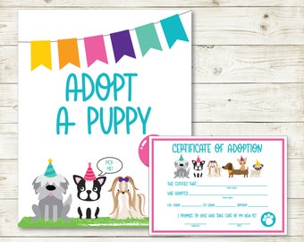 Pet Adoption Certificate And Sign, Puppy Party, Puppy Birthday Sign, Puppy Birthday Party, Instant Download, Printable, Digital, Girl,