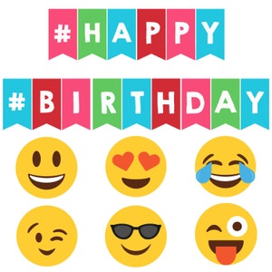Emoji Party Banner, Emoji Happy Birthday Party, Emoji Banner, Instant Download,Printable, Digital