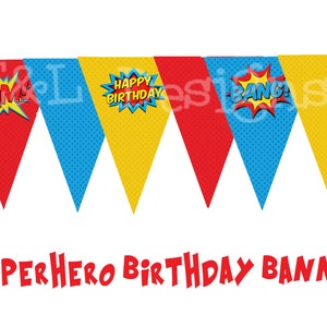 Superhero Triangle Birthday Banner, Superhero Birthday Party, Superhero Party, Instant Download, Printable