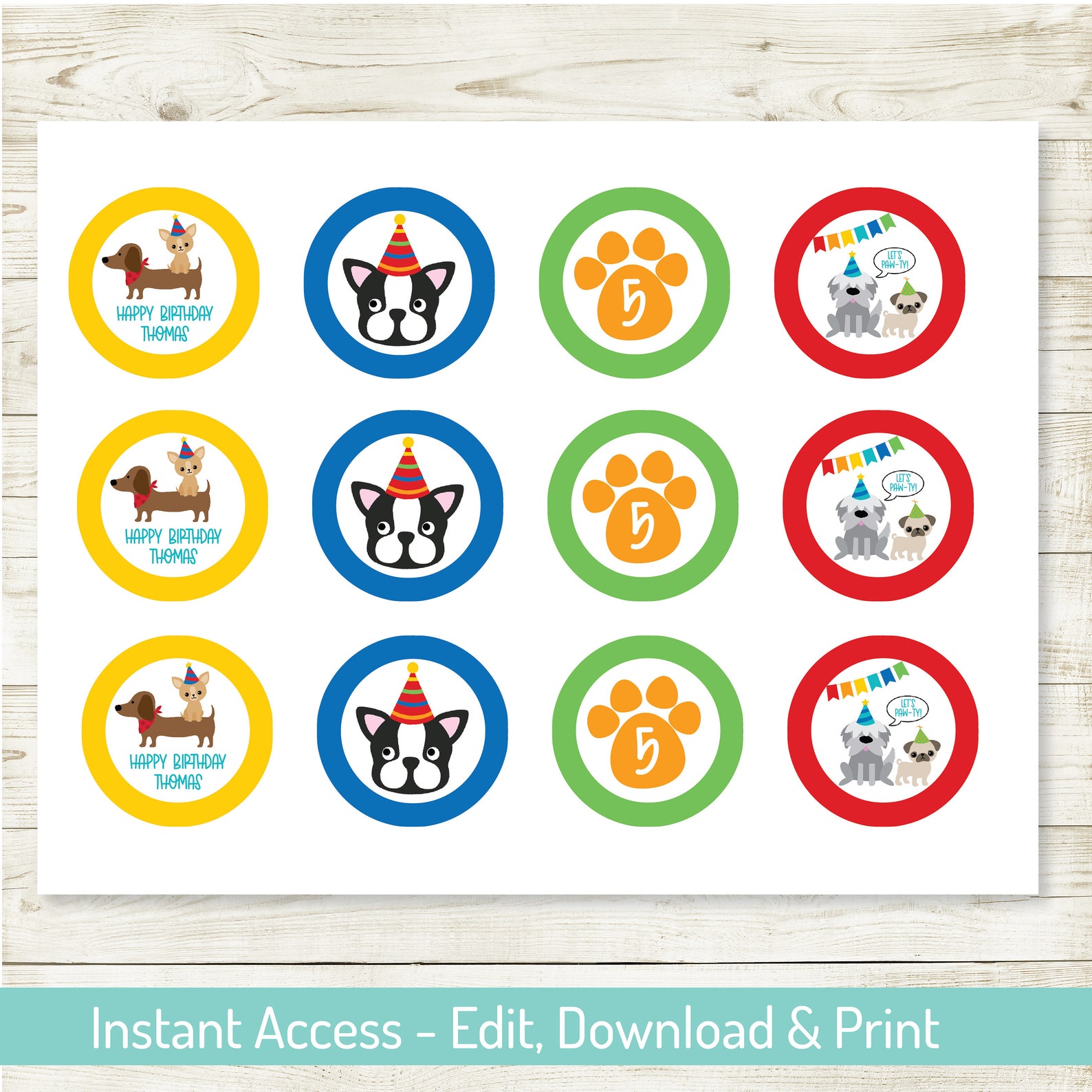 Puppy Party Cupcake Toppers Editable Printable Puppy Party - Etsy