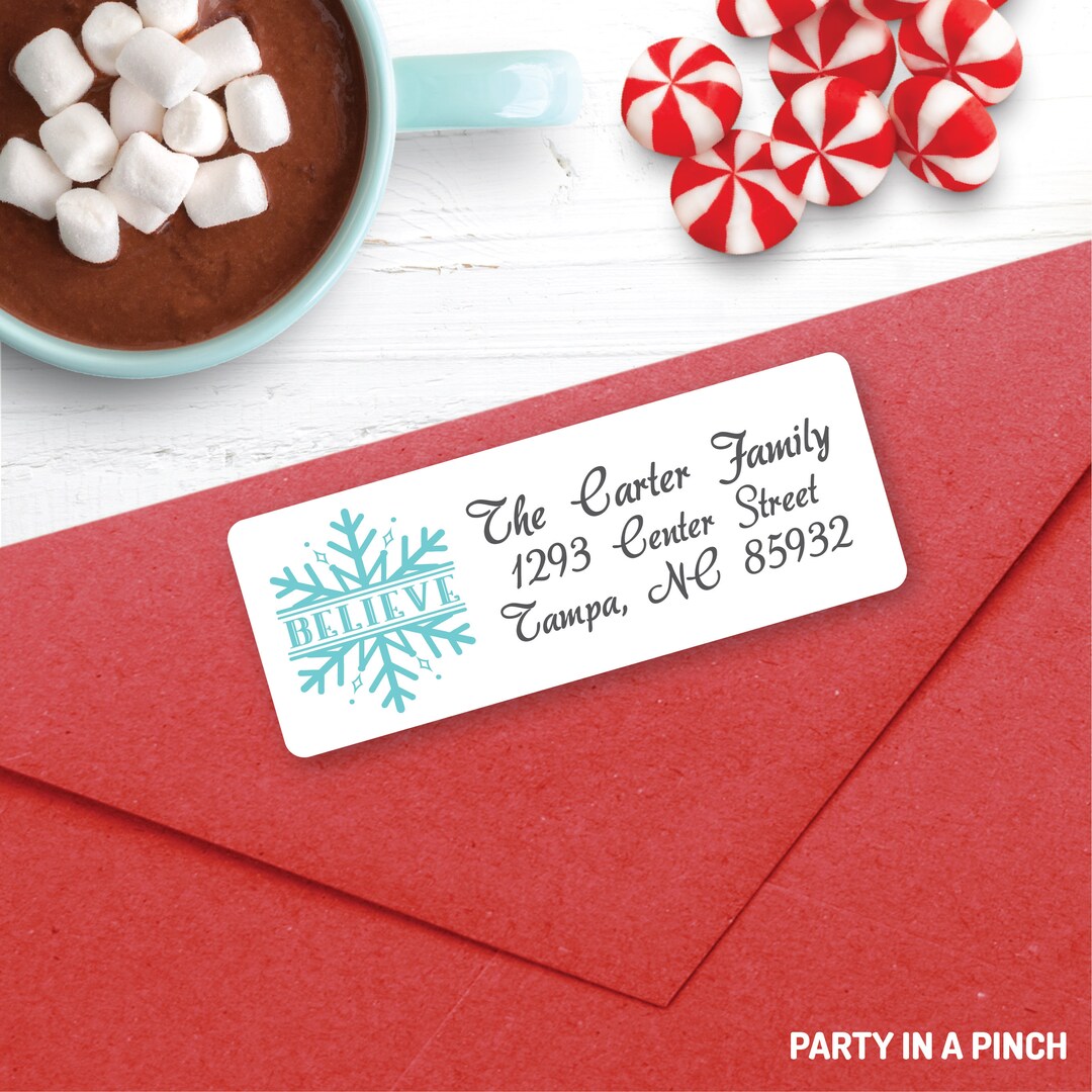 Believe In The Season Christmas Address Labels – 90 Pack Festive Return Address Labels (Glossy)