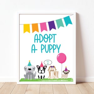 Adopt a Puppy Sign, Puppy Adoption, Puppy Birthday Sign, Puppy Birthday Party, Puppy sign, Instant Download, Printable, Digital, Girl,