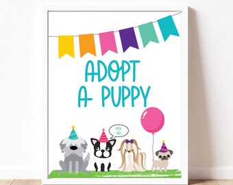 Adopt a Puppy Sign, Puppy Adoption, Puppy Birthday Sign, Puppy Birthday Party, Puppy sign, Instant Download, Printable, Digital, Girl,
