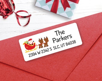 CHRISTMAS Address Labels, Santa with reindeer, Christmas return address labels, Christmas address stickers, Holiday stickers, Personalized