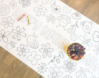 Garden Party Coloring Table Runner, Flower Themed Shower, Coloring Page, Garden Coloring Poster, Coloring,  Coloring Runner, Personalized