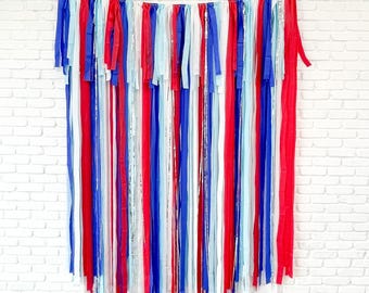 Fringe Backdrop, Fourth of July, Streamer Backdrop, Bright Backdrop, Party Backdrop, Patriotic Party,  Birthday Party, Summer Backdrop