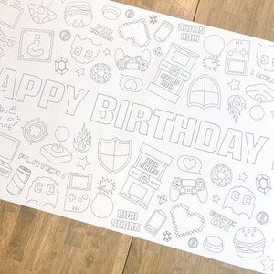 Video Game Coloring Table Runner, Video Game Birthday Coloring Page, Giant Coloring Poster, Party Decorations, Video Birthday, Coloring
