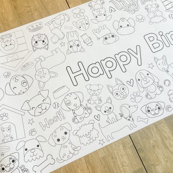Puppy Coloring Table Runner, Puppy Coloring Page, Forest Giant Coloring Poster, Coloring, Dog Party, Coloring Page, Puppy Party, Dog Party