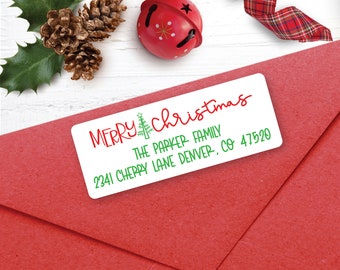 CHRISTMAS Address Labels, Merry Christmas Tree, Christmas return address labels, Christmas address stickers, Holiday stickers, Personalized