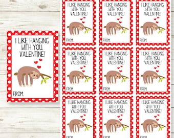 Sloth Valentine's Day Cards, Valentine's Day Cards, Printable,Instant Download, Digital,  Sloth Valentine