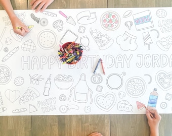 Pizza Party Coloring Table Runner, Pizza Birthday Coloring Page, Pizza Party Coloring Poster, Party Decor, Coloring Table Cloth, Pizza