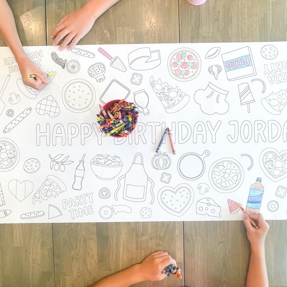 Pizza Party Coloring Table Runner, Pizza Birthday Coloring Page, Pizza Party Coloring Poster, Party Decor, Coloring Table Cloth, Pizza
