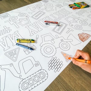 Construction Coloring Table Runner, Construction Birthday Coloring Page, Giant Coloring Poster, Coloring, Party Decorations, Construction