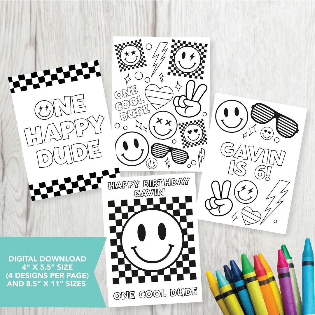 Editable Happy Dude Coloring Party Favors, One Happy Dude Birthday ...