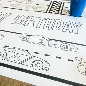 Race Car Coloring Table Runner, Race Cars Birthday Coloring Page, Cars ...