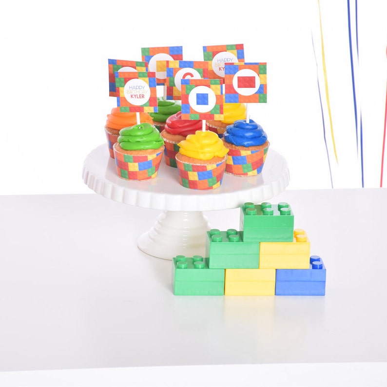 Building Block Party 2 Cupcake Toppers Editable Block Etsy