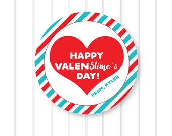 Valen "Slimes" Stickers, Personalized Valentine Stickers, Valentine Favor Stickers 2.5", Valentine Favor Stickers and Treat Bags