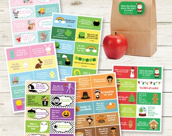 Holiday Lunchbox Note Sticker Pack, Lunchbox Jokes, School Notes, Lunchbox Notes, Lunch Stickers, Lunch Stickers, School Lunch Stickers,