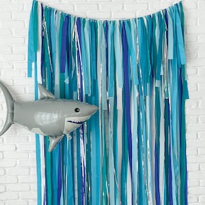 Shark Fringe Backdrop, Streamer Backdrop, Bright Backdrop, Birthday Backdrop, Shark Party,  Birthday Party, Shark Backdrop, Water Backdrop