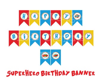 Superhero Birthday Banner, Superhero Birthday Party, instant Download, Printable, Digital File
