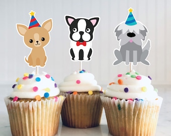 Puppy Party Cupcake Toppers, Puppy Happy Birthday Party, Puppy Cupcake Tops, Instant Download, Printable, Digital, Puppy Party, Dog Party