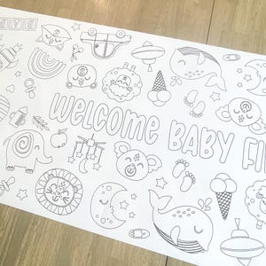 Personalized Baby Shower Coloring Table Runner, Baby Themed Shower, Coloring Page, Giant Coloring Poster, Coloring, Baby Shower, Baby