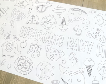 Personalized Baby Shower Coloring Table Runner, Baby Themed Shower, Coloring Page, Giant Coloring Poster, Coloring, Baby Shower, Baby
