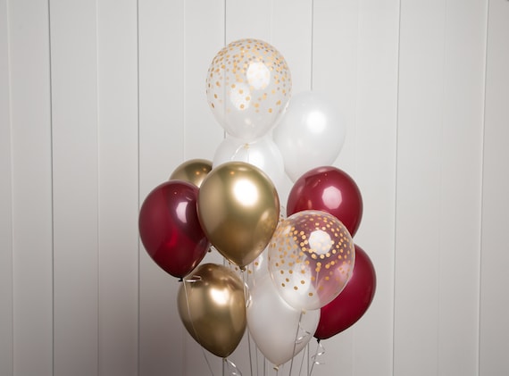 Burgundy And Gold Balloon Bouquet Mix Of 12 Latex Balloons In Etsy