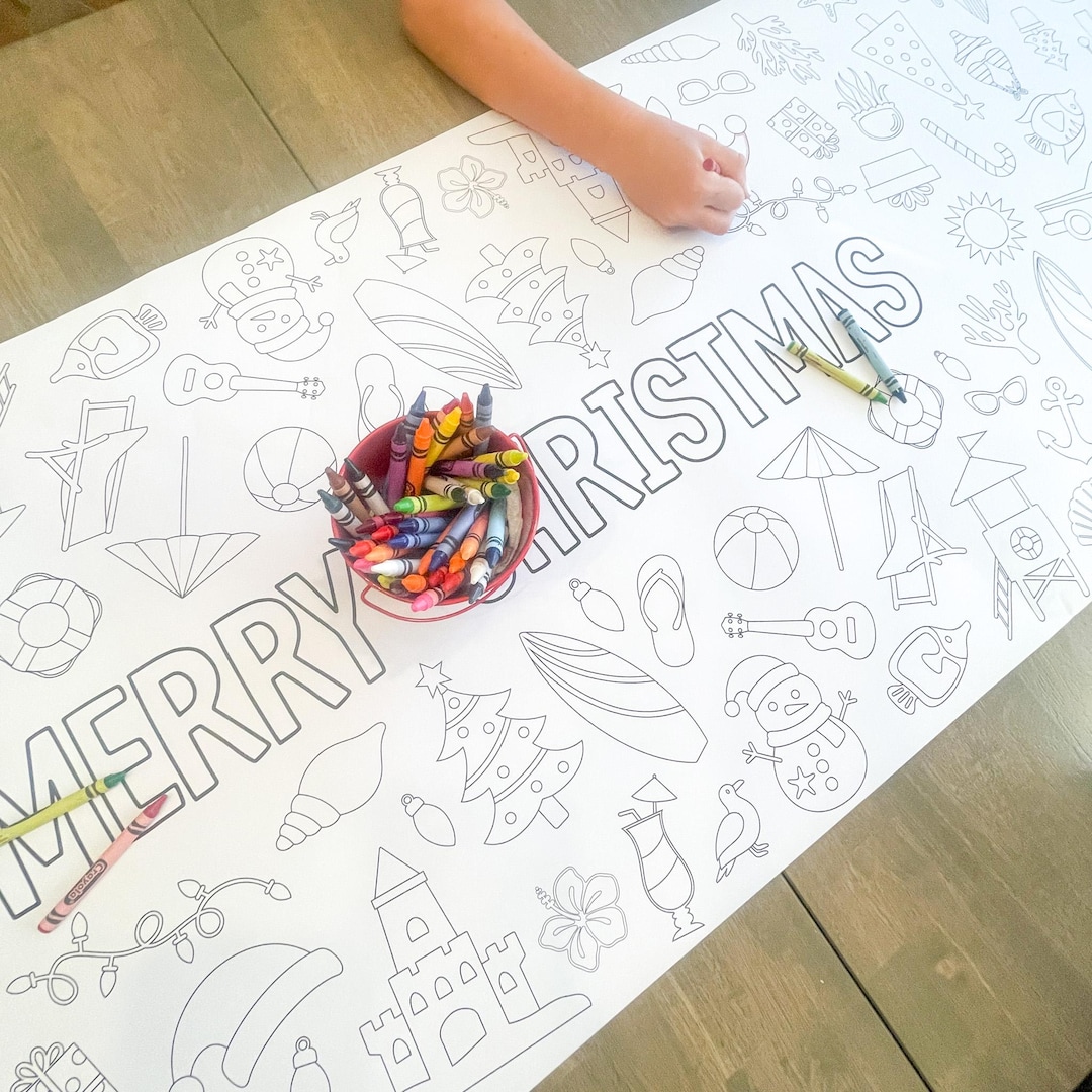 Beach Christmas Coloring Table Runner, Christmas Coloring Page ...